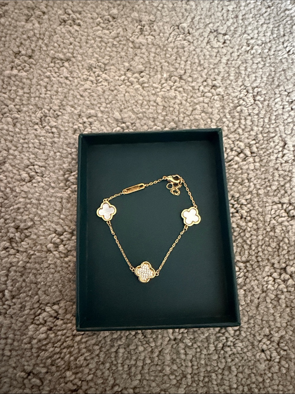 Gold Clover Motif Bracelet with White Accents - Picture 2 of 4